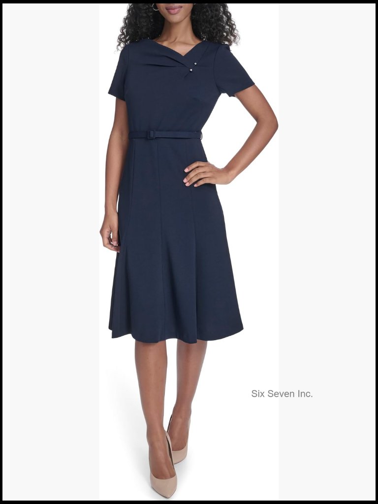 Short Sleeve Belted A-Line Dress